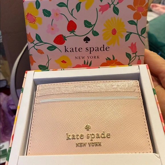 KATE SPADE New York Pink Leather Card Holder with Gold Logo - Picture 3 of 5